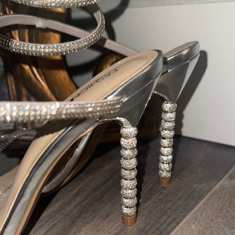 Fashion Nova Silver Rhinestone Stiletto Heels - Picture 3 of 3